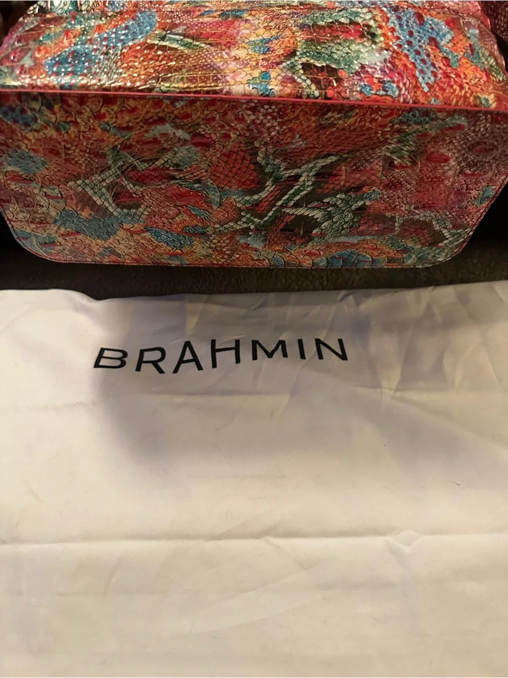 Brahmin Multicolor Drawstring Bucket Bag - Vibrant Floral Embossed Leather